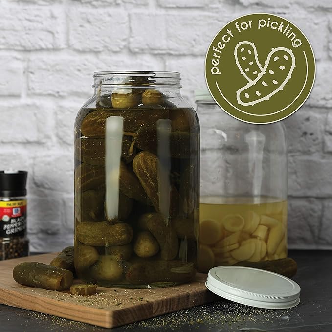 kitchentoolz Gallon Jar 1 Gallon Glass Jar with Lid – Wide Mouth Large Glass Jar for Fermenting, Pickling, Canning, Water Glassing Eggs, Kombucha, and Food Storage – BPA-Free, Made in USA (2-Pack)