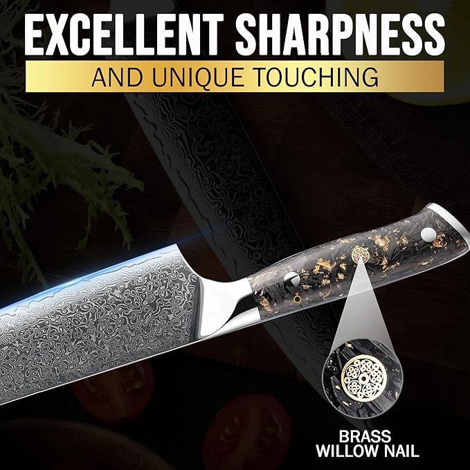 SliceElite Elite Series 7 Inch Santoku Knife VG10 Damascus Steel Forged Carbon Fiber Handle Dual Protection Cutting Kitchen Tool Sharp Vegetable Meat Chopping BBQ Chef Slicing Cleaver Camping Butcher