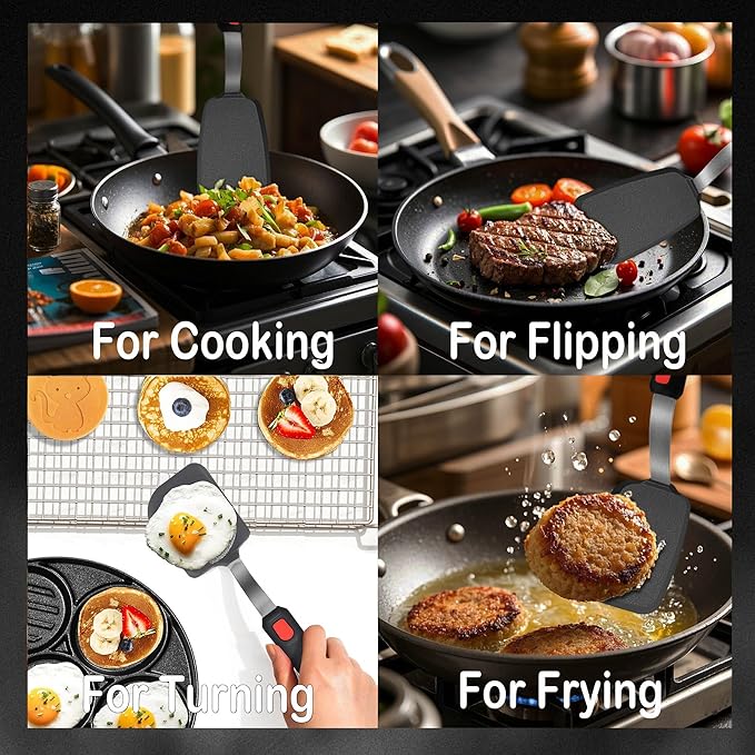 2 Pack Silicone Spatula Turner, 600°F Heat Resistant Kitchen Spatula Set for Nonstick Cookware, Cooking Utensil Set for Egg Pancake Flipper/Heat Resistant Silicone Grip