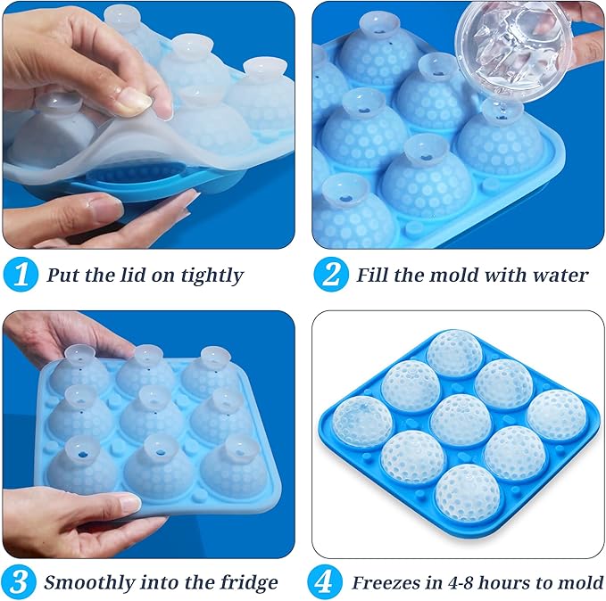 Sidosir 2025New Golf Ball Chocolate Silicone Molds with Lid for Cake Decorations,9-Cavity 3D Golf Ball for Ice, candy, Hot Chocolate Bomb
