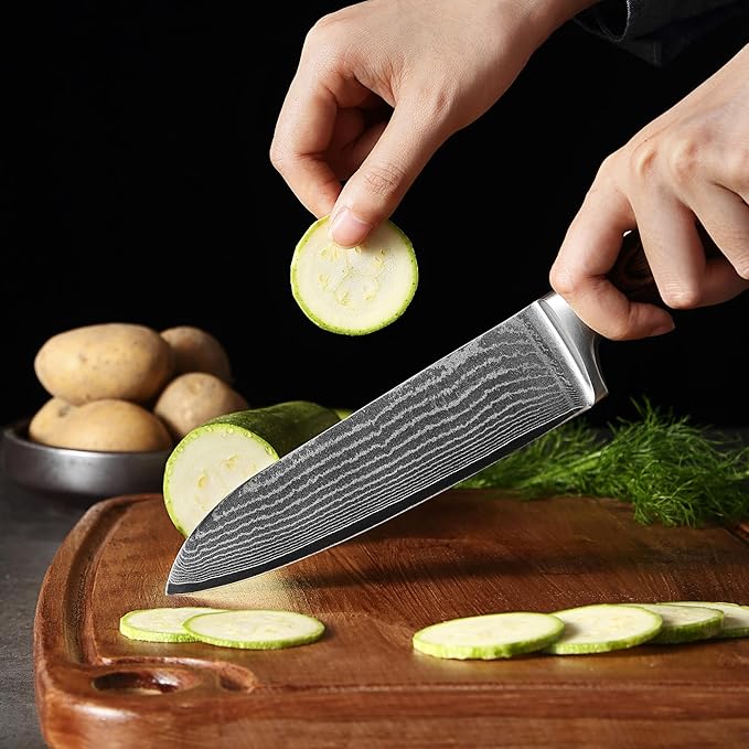 Wakoli EDIB 2-Piece Santoku Damascus Knife Set | Genuine Damascus Steel Blades with VG10 Core | Ergonomic Pakkawood Handles | Professional Kitchen Knife Set in Gift Box