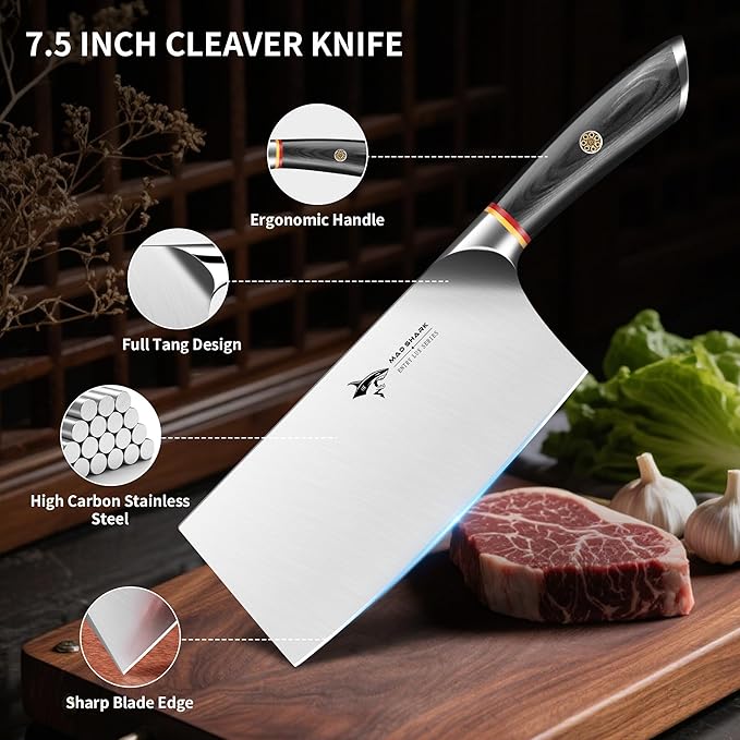 MAD SHARK 7 inch Kitchen Knife, Professional Sharp Vegetable Cleaver, German Military Grade Composite Steel with Ergonomic Handle, Chef Knife for Home, Kitchen & Restaurant Cooking Cutting Chopping