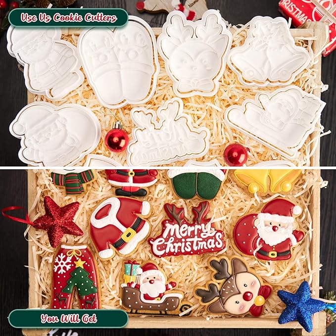 Flycalf Christmas Cookie Cutters Reindeer with Plunger Stamps Holiday PLA Baking Accessories Cutter Molds Gifts Decorative Party 3.5" Kitchen Cake Supplies