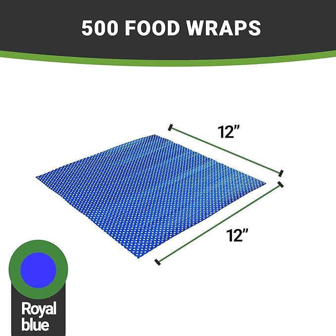 Restaurantware 12" x 12" Rippled Aluminum Foil Food Wrap and Fry Basket Liner: Perfect for Restaurant Take Out Bakeries and Food Trucks - Royal Blue Polka Dot Foil Sandwich Wraps - 500-CT