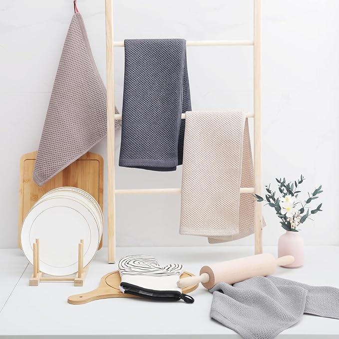 Homaxy 100% Cotton Waffle Weave Kitchen Dish Towels, Ultra Soft Absorbent Quick Drying Cleaning Towel, 13 x 28 Inches, 18-Pack, Dark Grey