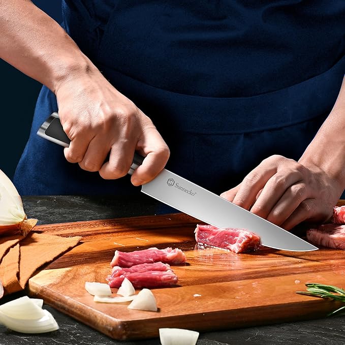 Sunnecko Knife Block Set of 8pcs - Kitchen Knife Set with High Carbon Stainless Steel 1.4116 Knife Sets for Kitchen with Block - Chef Knife with Ergonomic Handle Black Knife Set