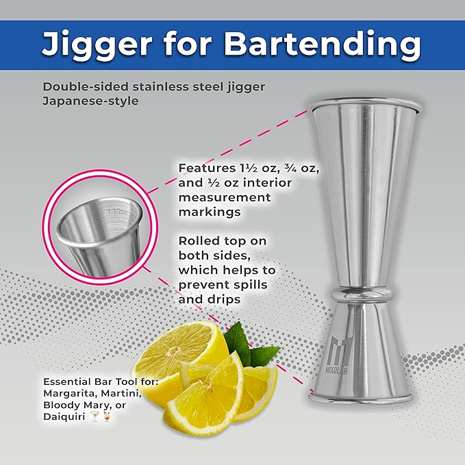 Bar Tool Set, Premium 6-Piece Bartender Tools – Effortlessly Mix Cocktails After a Long Day – Includes Jigger, Strainer, Muddler, Ice Tongs, Spoon, and Holder (Shaker Not Included)