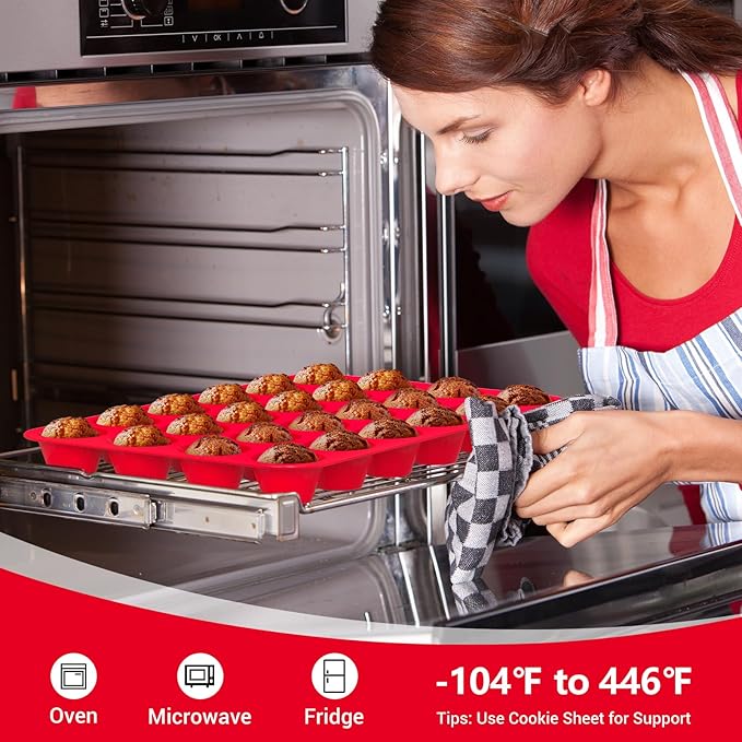 Redfly 24-Cup Silicone Mini Muffin Pan – 2 Pack Cupcake & Muffin Baking Tin Cupcake Pans