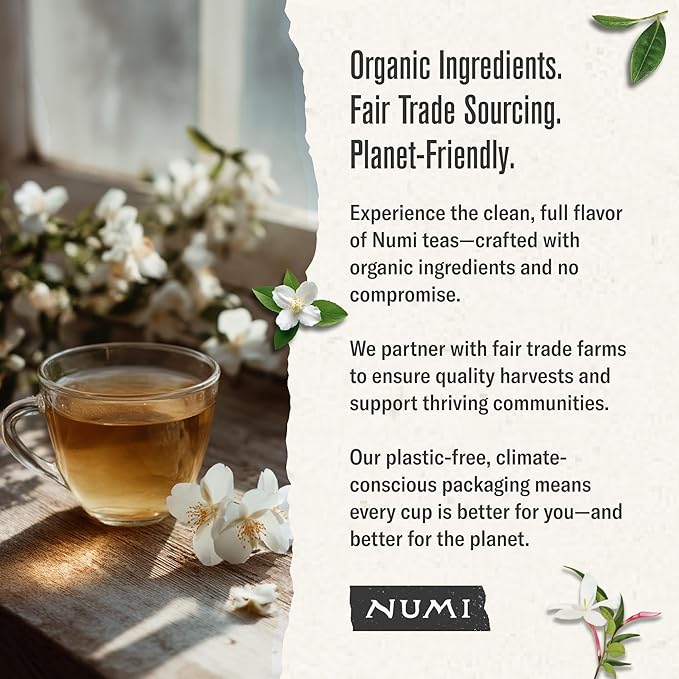 Numi Organic Tea Jasmine Green, 18 Count (Pack of 3) Box of Tea Bags (Packaging May Vary)