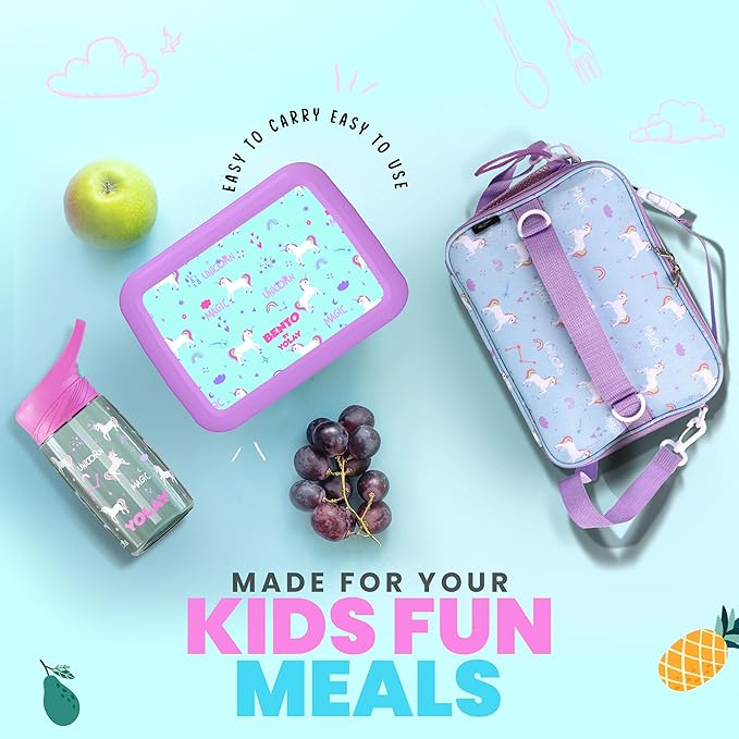 YOLAY Bento Box for Kids Lunch Box Leak-Proof, 5-Compartment Lunch Box Kids for Ages 3-10, Durable with Anti-Slip Base, Suitable for Schools, Outdoor and Travel (Unicorn)