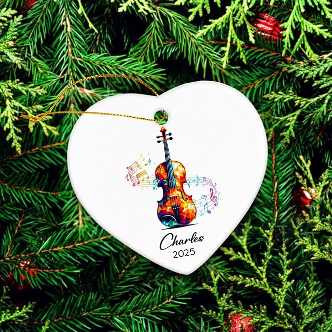 Personalized Violin Musical Ceramic Ornaments Gift for Violin Lovers, Violinist Ornament Christmas Tree 2025, Custom Name & Year Violinist Ceramic Ornament Xmas, Instrument Player Keepsake Ornaments