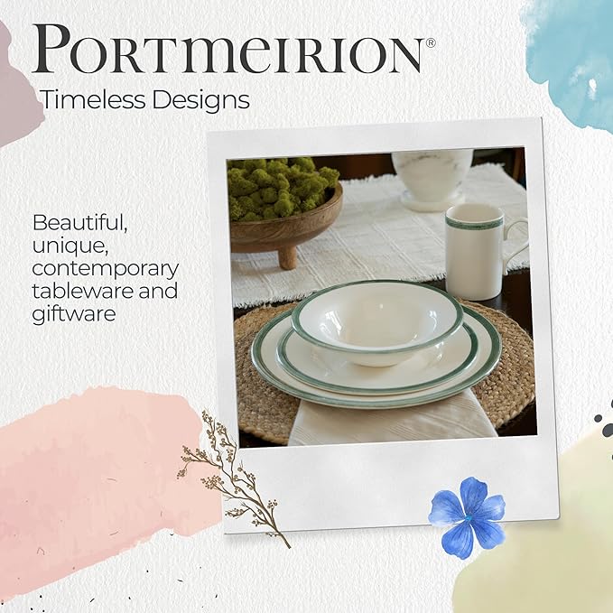 Portmeirion Potter's Brushstroke Dinner Plate (Set of 4) - 10.5-Inch Stackable Earthenware Plates - Microwave & Dishwasher Safe, Handcrafted Dinnerware for Casual & Formal Table Settings (Green)