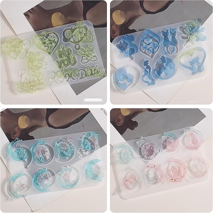 4 Pack Pendant Earring Molds - Animal & Moon Shapes, Silicone & Resin Casting Molds for Candle Making & Home Decor