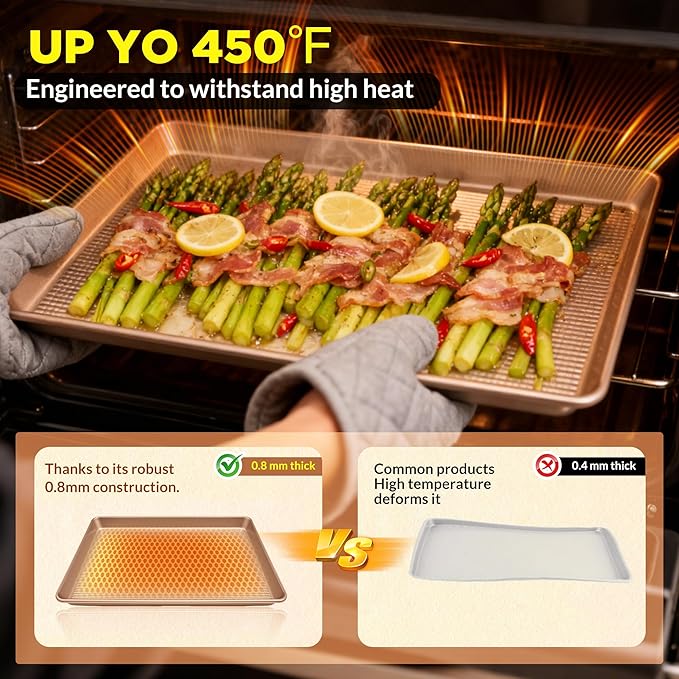 Saker nonstick baking sheet pan set,Multi-Use Non-Stick Baking Pan Set, Stackable Carbon Steel Cookie Sheets for Even Baking, Roasting & Meal Prep, Oven Safe & Easy Clean (Champagne Gold)