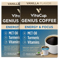 Genius Vanilla Keto Coffee Pods by VitaCup w/MCT Oil, Turmeric, B Vitamins, & D3 for Energy & Focus in Recyclable Single Serve Pod Compatible with K-Cup Brewers Including Keurig 2.0, 32 CT