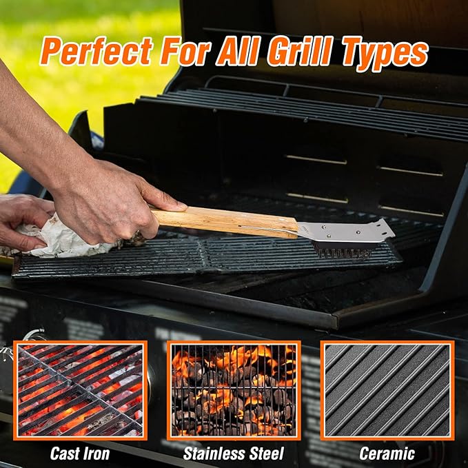 SIMPLETASTE Grill Brush and Scraper, BBQ Grill Cleaning Brush Kit, Safe Wire Scrubber, Universal Fit BBQ Cleaner Accessories for All Grates