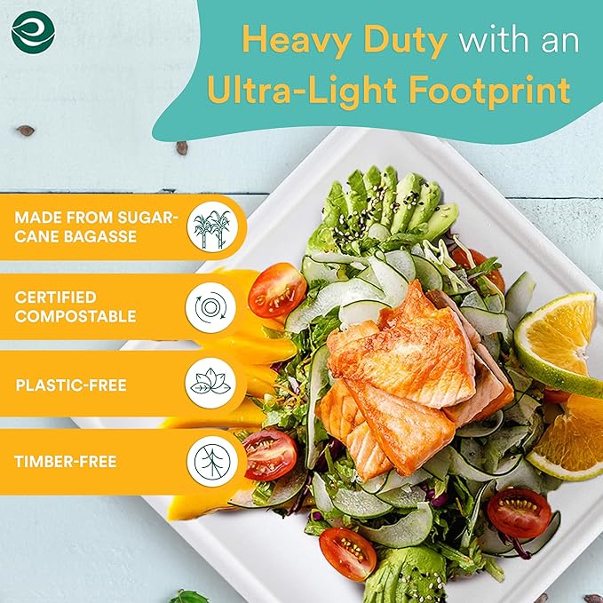 ECO SOUL Compostable Paper Plates 10 Inch (100 Count) Heavy Duty Disposable Dessert Plates, Eco-Friendly Sugarcane Bagasse Small Plates For Appetizer- White