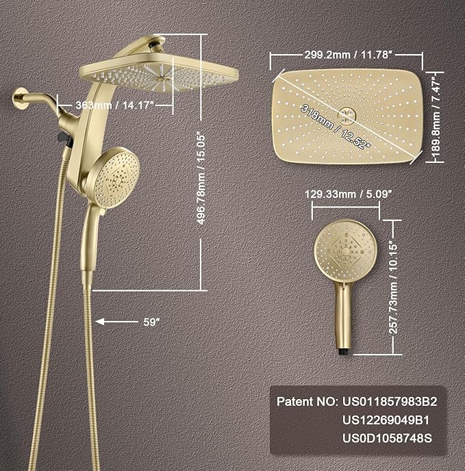 High Pressure Rain Shower Head: Upgrade Shower Heads with Handheld Spray Combo with Fixed Showerhead and 10 Sprays Handheld Shower Head, Detachable Shower head Built-in Power Jets