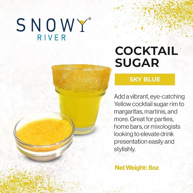 Snowy River Yellow, Cocktail & Margarita Sugar Rimmer - Vibrant Color Glass Rimming Sugar with Medium Crystal Texture - 8oz