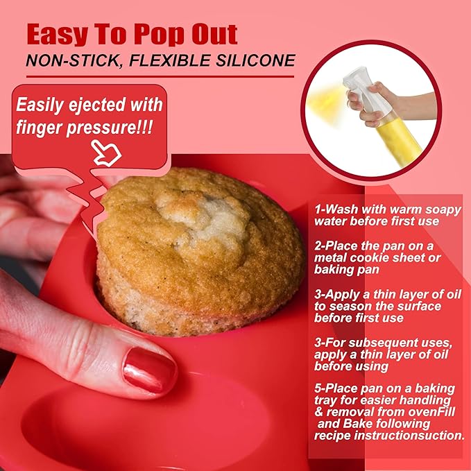 2PCS Thicken-12 Cup Silicone Muffin Pan - Cupcake Baking Pan Great for Making Muffin Cakes, Tart, Bread -Non - Stick Silicone Mold/Dishwasher - Microwave Safe