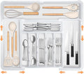 Large Silverware Drawer Organizer Expandable Kitchen Utensil Organizer BPA Free Flatware Cutlery Holder Tray Adjustable Plastic Drawer Divider Storage for Forks Knives 6-9 Slots White