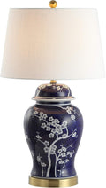 JONATHAN Y JYL3047A Gracie 29.5" Ginger Jar Ceramic/Metal LED Table Lamp Traditional Bedside Desk Nightstand for Bedroom Living Room Office College Bookcase LED Bulb Included, White/Navy