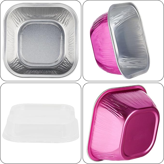 30PCS 7.8OZ Mini Aluminum Pans with Lids, Disposable, Magenta, Perfect for Birthday, Wedding Occasions