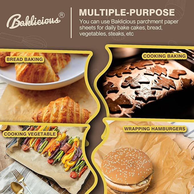 16x24 inch Unbleached Heavy Duty Parchment Paper Sheets, 100Pcs Precut Non-Stick Full Parchment Paper for Baking, Cooking, Grilling, Frying, Steaming, Full Sheet Baking Pan Liners