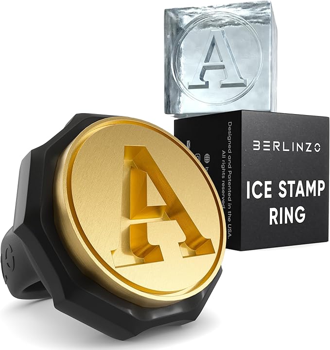Berlinzo Ice Stamp Ring for Cube & Sphere - Custom Ice Cubes for Whiskey, Mojito Cocktails – A Letter Shaped Brass Ice Stamp a/ 3mm Depth - Black