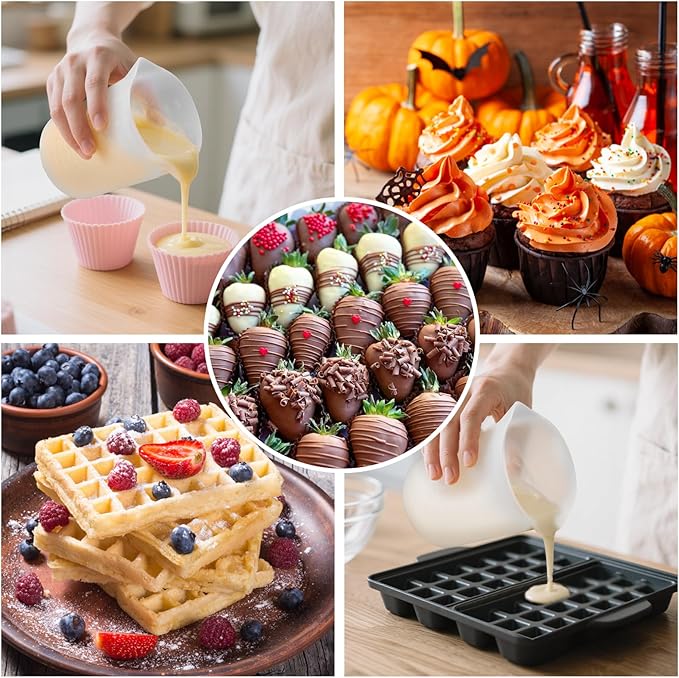 Palksky Silicone Cups for Melting Chocolate, 4PCS Silicone Measuring Cups with 350ml Capacity, Reusable Baking Supplies for DIY Chocolate Molds