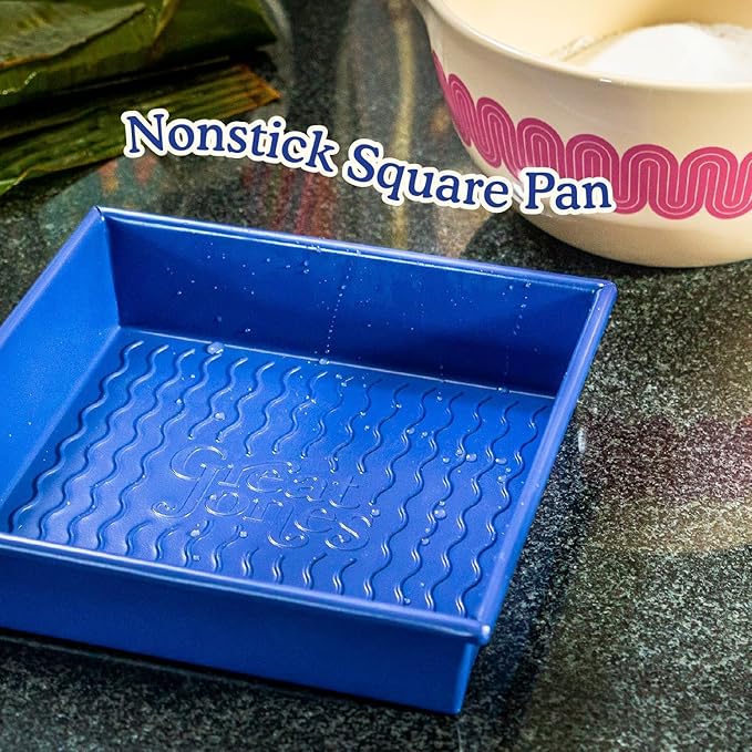 Great Jones Square One (Blueberry) | Nonstick 9.5x9.5-Inch Square Baking Pan | Signature Corrugated Bottom | Chemical-Free Nonstick Coating | Oven-Safe & Dishwasher-Friendly