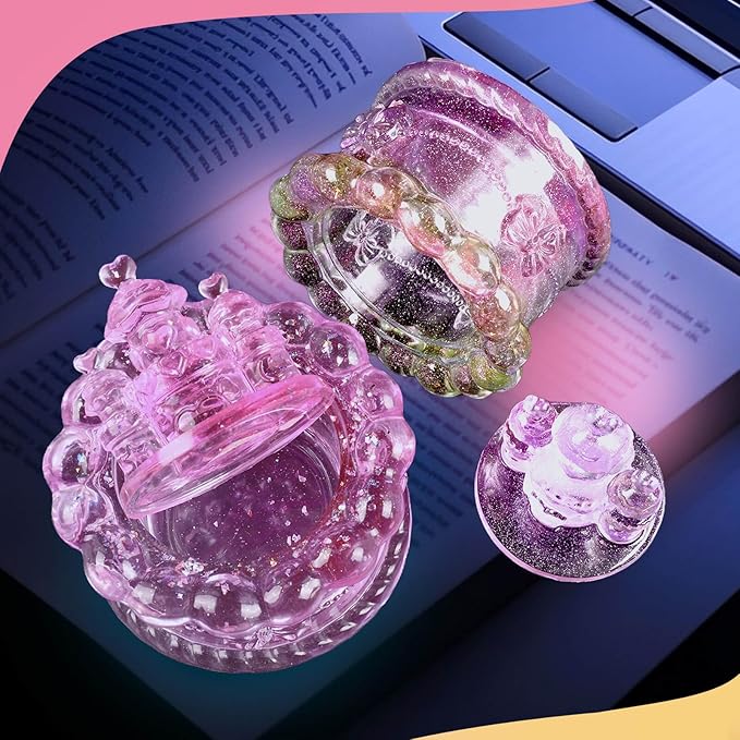Heart Rose Jar Resin Mold with Lid ，Epoxy Resin Storage Box Casting Molds ，DIY Jewelry Container Silicone Mould (Castle Cake)