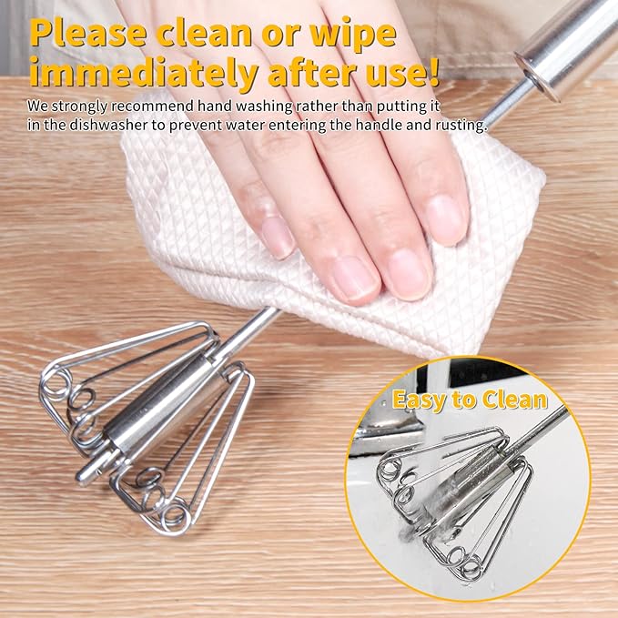 Newness Egg Whisk, [2 Pack] Stainless Steel Blender for Home - Versatile Tool for Egg Beater, Milk Frother, Hand Push Mixer Stirrer - Kitchen Utensil for Blending, Whisking, Beating