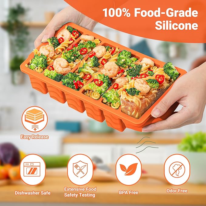 1/2 Cup Silicone Freezer Molds with Lid, 2-Pack Silicone Freezer Trays for Soup, Sauce & Broth – Meal Prep Containers, Large Ice Cube Tray, Oven & Dishwasher Safe