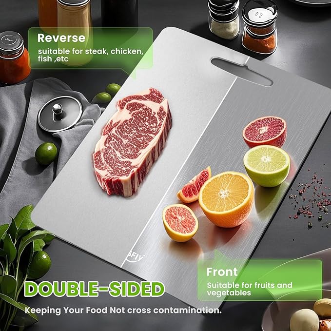 2 Pack Titanium Cutting Board-100% Pure Titanium Cutting Boards For Kitche,Easy to clean, Double-sided food-grade Cutting Board For Meats, Fruits And Vegetables (X-Large)