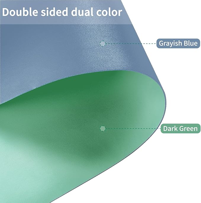 Leather Table Cover,1.8mm Thick,24x48 Inch Desk Cover,Large Desk Mat,Table Protector,Table Cover Protector,Coffee Table Protector,Table Protector Mat(Grayish Blue+Dark Green,24x48)