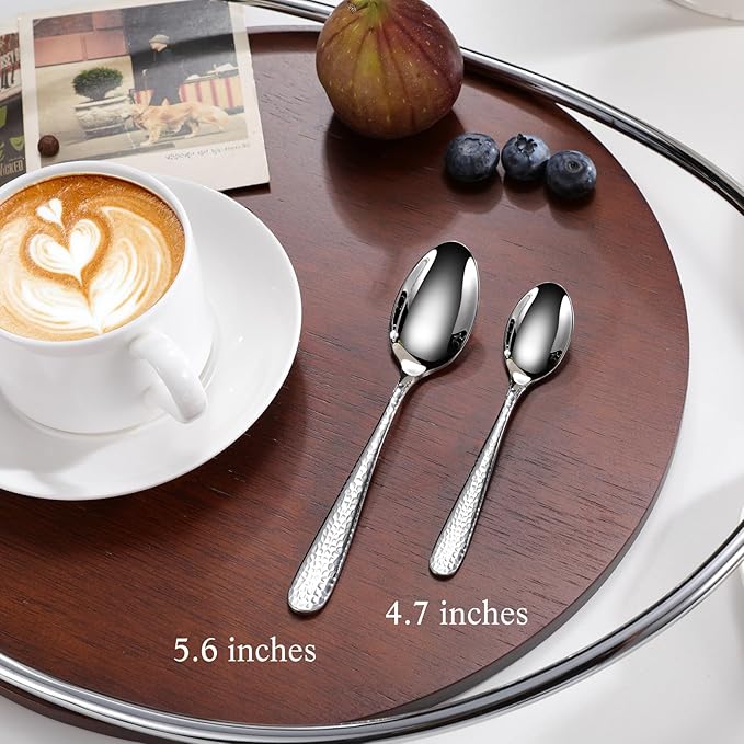 KEAWELL Premium 4-Piece Louise Hammered Spoons Set, 18/10 Stainless Steel, Set of 4, Fine Spoon Set with Round Edge, Dishwasher Safe (5.6" Small Spoons)