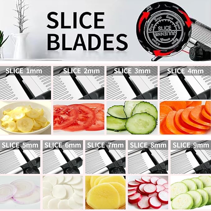 Mandoline Food Slicer, Adjustable Mandoline Slicer for Kitchen, Stainless Steel Mandolin Vegetable Chopper for Potato/Tomato/Onion, Vegetable Slicer Julienne Cutter with Cut-Resistant Gloves