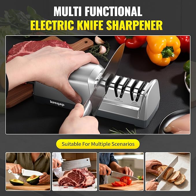 Knife Sharpener Electric for Kitchen - Kitchen Knife Sharpener 3-Stage - 15-Degree EdgeSelect Angle - Knife Sharpeners 100% Diamond Abrasive - Fast Sharpening, Repair, Restore, Polish.