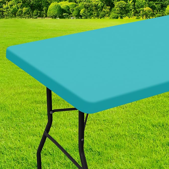 homing Rectangle Table Cloth Cover, Waterproof Polyester Elastic Fitted Tablecloth, Fits for 8 Foot Folding Tables, Washable Table Protector for Picnic, Camping, Outdoor (Turquoise, 30" x 96")