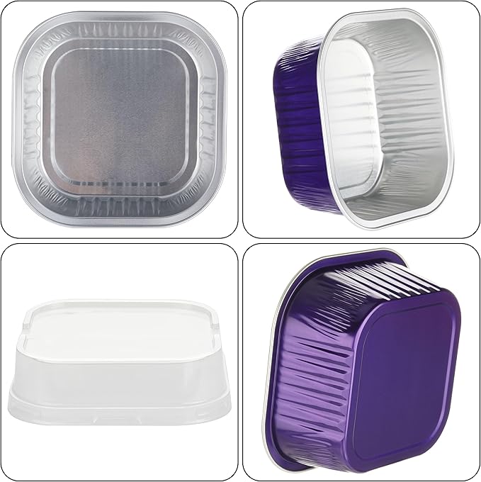 30PCS 10OZ Mini Cake Pans with Lids - Aluminum Foil Baking Cups - Mini Square & Cheesecake Pans for Birthday & Holiday Baking, Violet