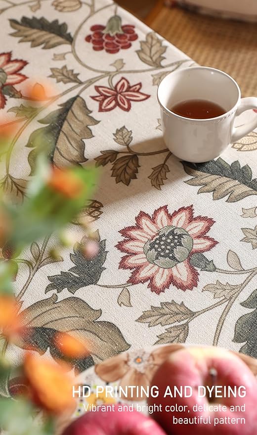 ISAENNE Designer Provence Floral Extra Long Tablecloth Rectangle,Linen Colorful Washable Indoor Table Cloth,Durable Decor Tablecloths for Dining Thanksgiving Kitchen Christmas,67"*118"-Ratina