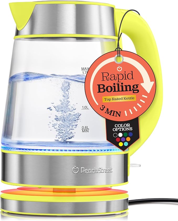 Speed-Boil Water Electric Kettle, 1.7L 1500W, Coffee & Tea Kettle Borosilicate Glass, Water Boiler, Auto Shut-Off, Cool Touch Handle, Base Detachable, LED. 360° Rotation, Boil Dry Protection