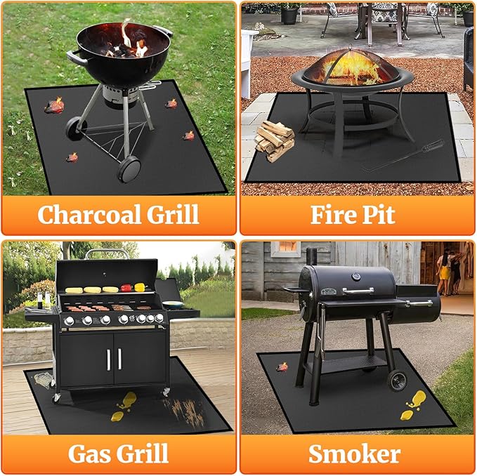 36" Square Fire Pit Mat/Under Grill Mat Fireproof Waterproof Oil-Proof, 4 Layers Fireproof Mat Fire Pit BBQ Pad Protect Mat for Deck Patio Grass Outdoor Wood Burning Fire Pit and BBQ Smoker
