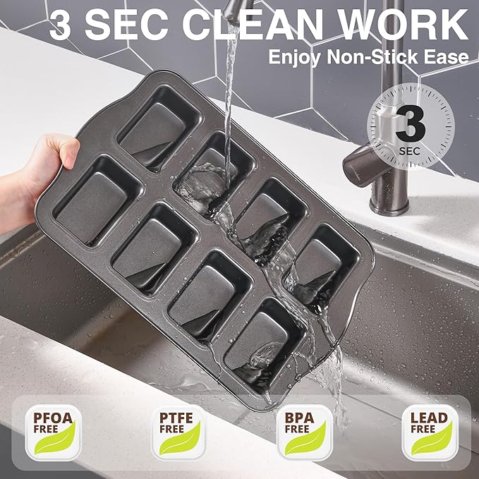HONGBAKE 2 Pack Mini Loaf Baking Pans 8-Cavity, Nonstick Small Cornbread Pan, Tiny Banana Bread Pan Set, Heavy Duty Brownie TIn, Dark Grey