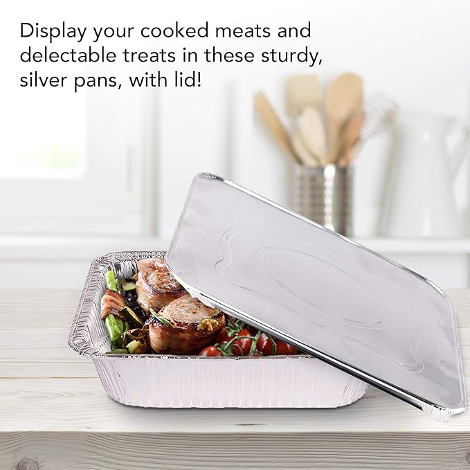 Foil Pans with Lids - 9x13 Aluminum Pans with Covers - 150 Foil Pans and 150 Foil Lids - Disposable Food Containers Great for Baking, Cooking, Heating, Storing, Prepping Food