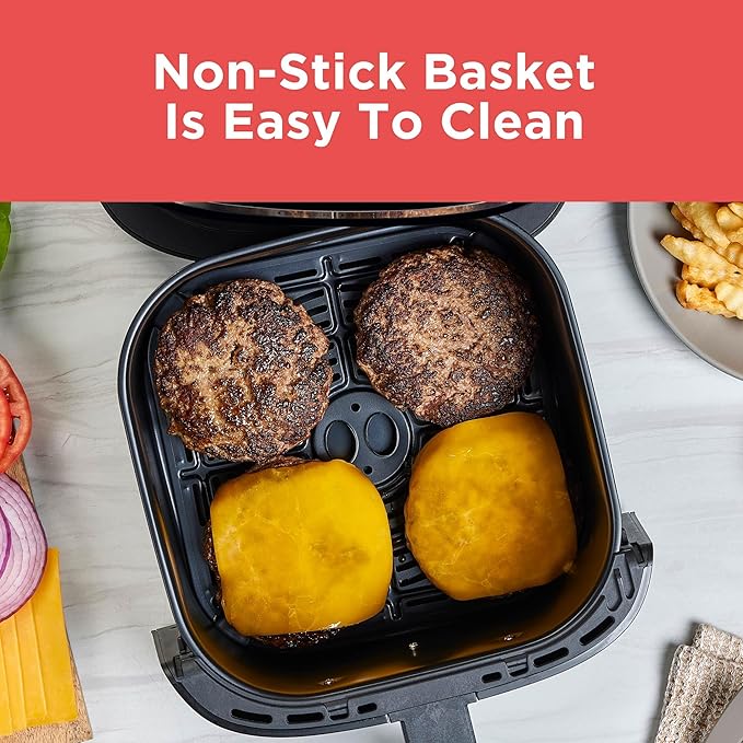 BLACK+DECKER Purifry 6QT Air Fryer, Timer with Auto Shut-off and Shake Reminder, Digital LED Touchscreen and 9 Presets, 1500w up to 400 F, Dishwasher Safe Parts