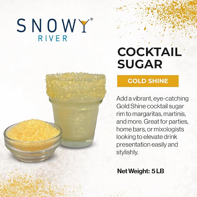 Snowy River Gold, Cocktail & Margarita Sugar Rimmer - Vibrant Color Glass Rimming Sugar with Medium Crystal Texture - 80oz