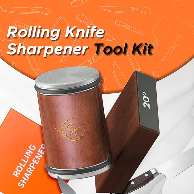 Rolling Knife Sharpener – Kitchen Knife Sharpener with Diamond Grinding Discs, 15° & 20° Magnetic Angles, Easy-to-Use Knife Sharpening Tool for Chef & Home Kitchen Knives