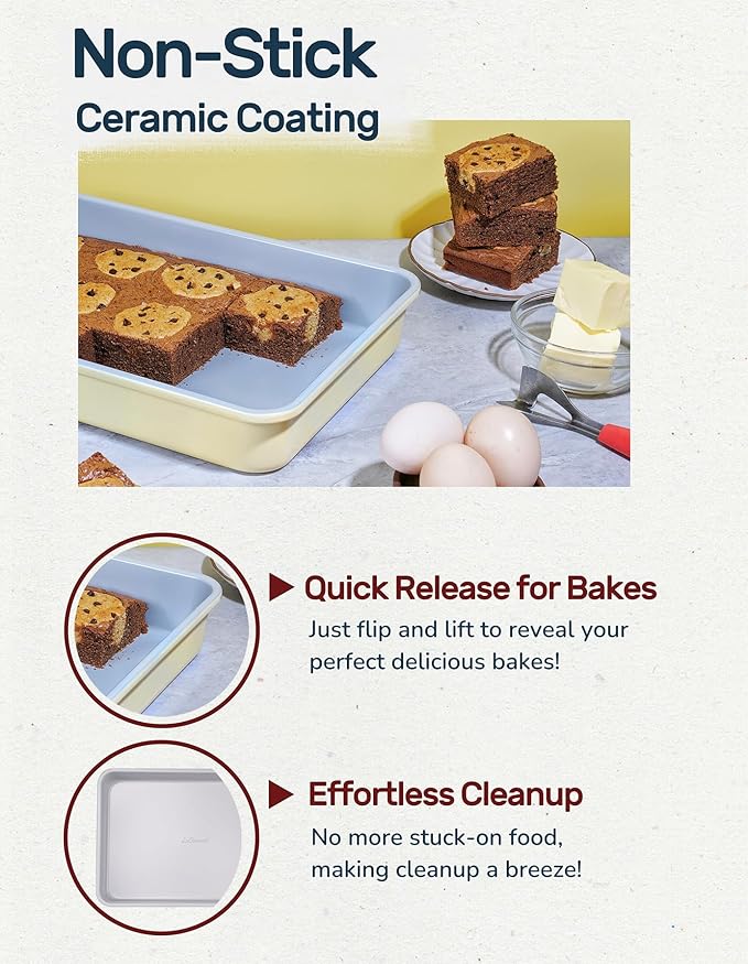 LeGourmet Nonstick Rectangle Baking Pan 9x13 Inch, Ceramic Coating, Non-Toxic, Rust Resistant Aluminized Steel, Perfect Baking Dish for Brownie Cake, Roasting, Lasagna - Cyan